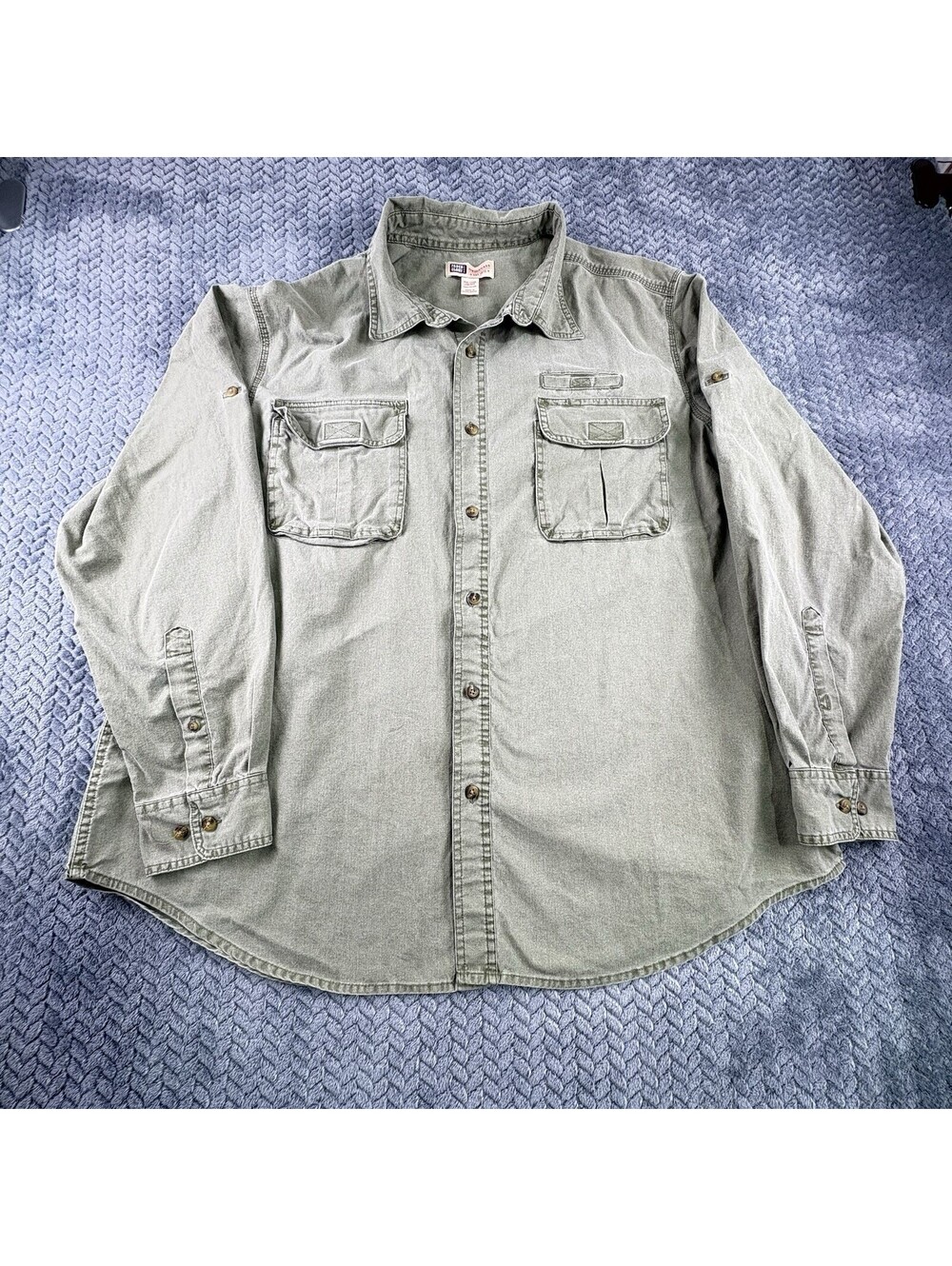 Faded Glory Shirt Mens 2XL Green Solid Long Sleeve Button Up (0179)